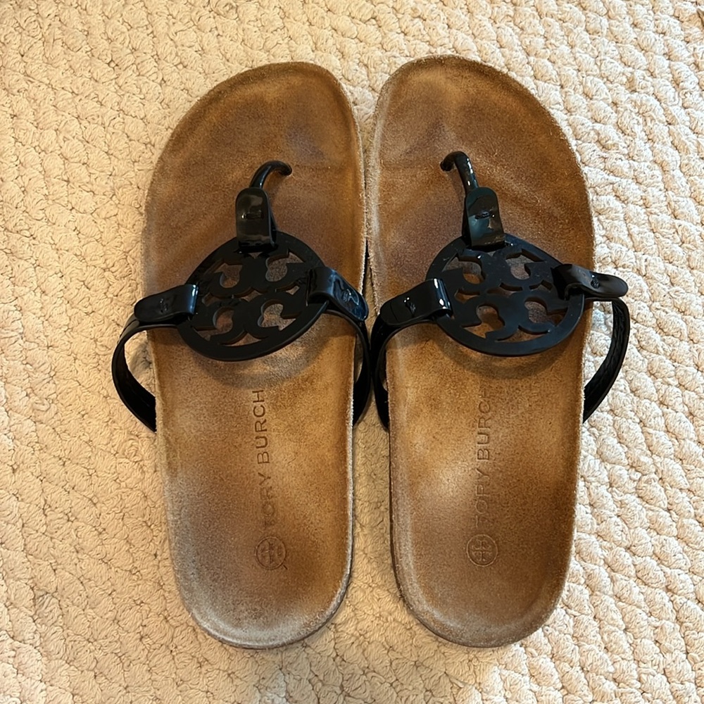 Tory Burch Miller Cloud Sandal in Black Patent